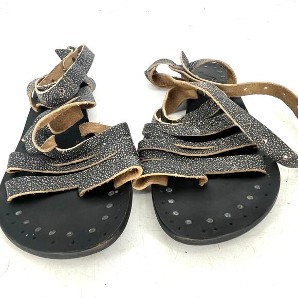 Free People Women's Washed Black Gray Leather Sunever Gladiator Sandals Size 41 - Picture 5 of 6
